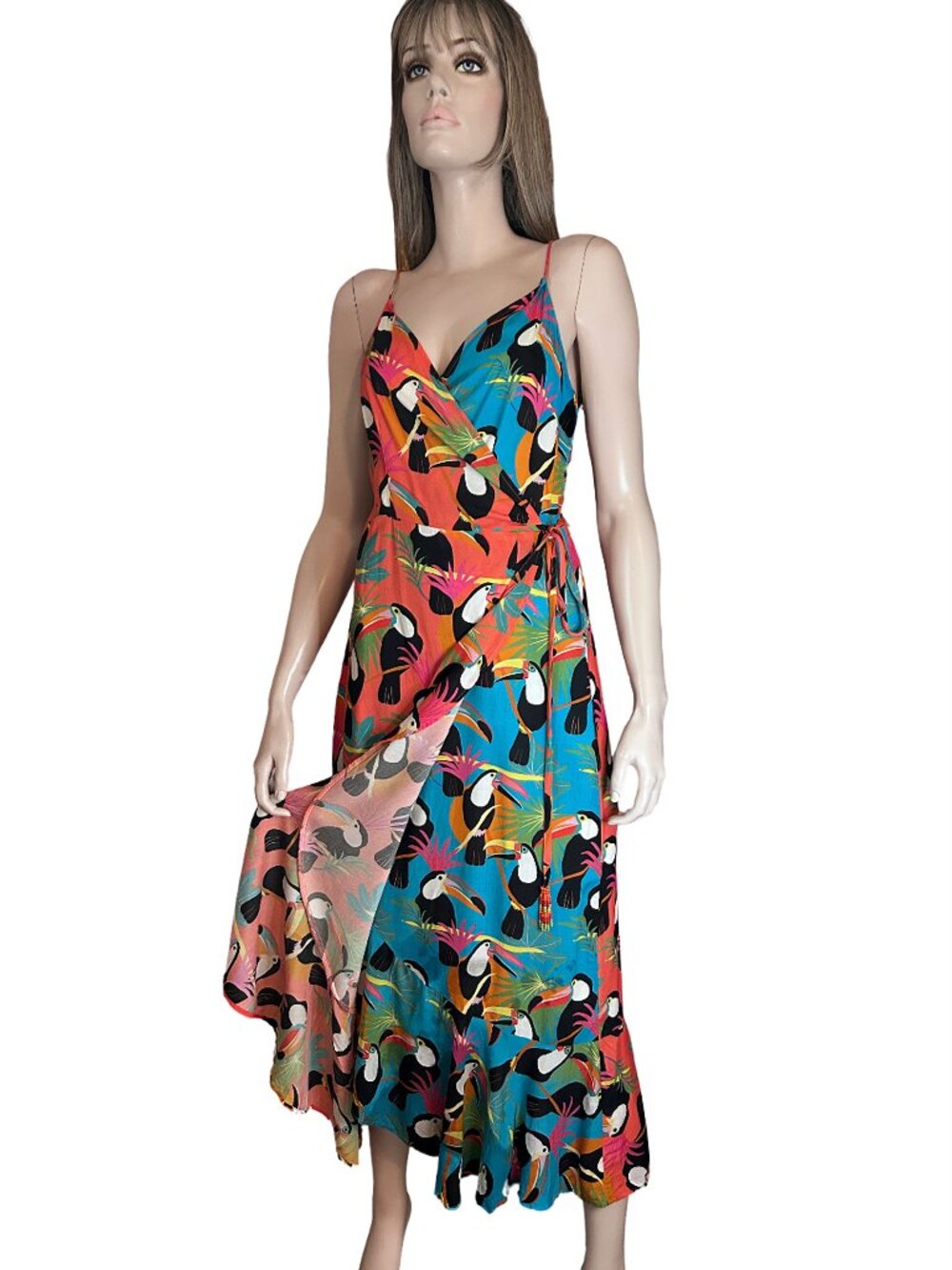 Anthropologie Farm Rio Toucon Wrap Maxi Dress Rayon Flounce Sleeveless - Picture 4 of 15